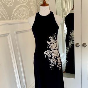 Carmen Marc Valvo Navy embroidered gown